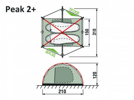 Палатка RockLand Peak 2+, двухместная, зелёный цвет