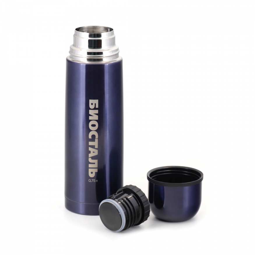 Термос Биосталь с узкой горловиной, цвет ночное небо, 0,75 л