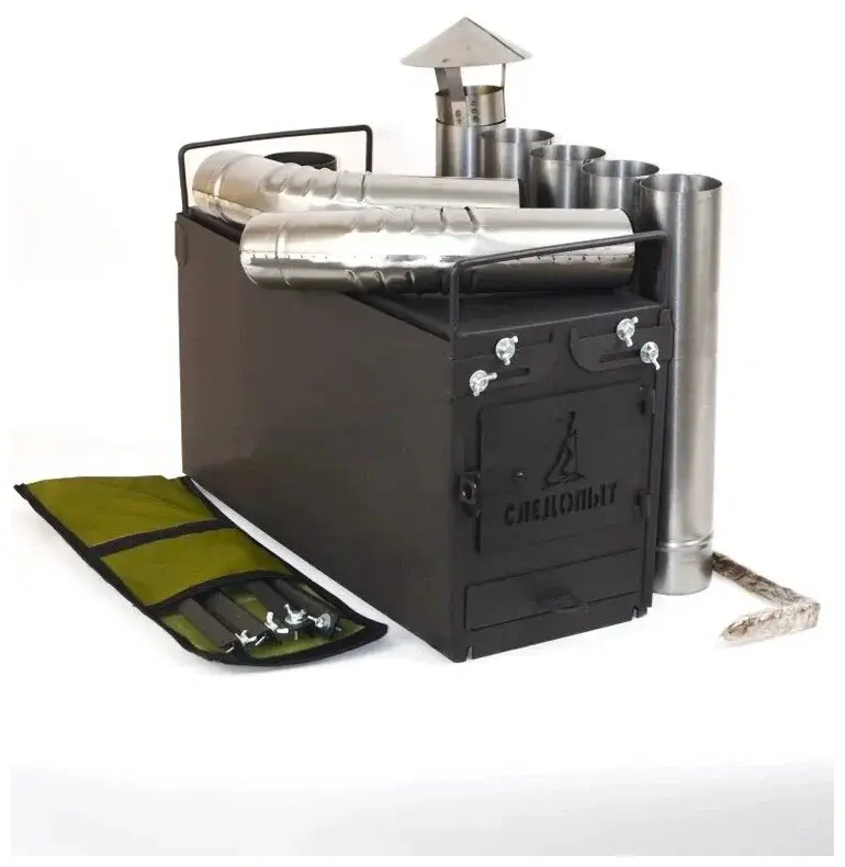 Печь походная Heavy малая (с экранами, угловыми трубами, грибком), сталь 2 мм, Следопыт